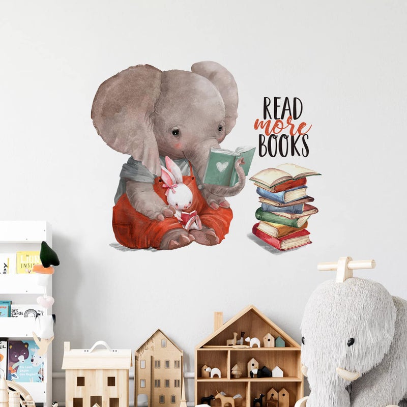 Mfault Inspirational Elephant Bunny Read More Books Wall Decals Stickers  Motivational Rabbit Animals Nursery Decorations Classroom Bedroom Art  Watercolor Neutral Toddler Kids Room Home Decor Gift - Image 3